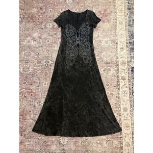Urban X Goth Acid Wash Rhinestone Butterfly Fleur De Lis Maxi Dress Emo Large